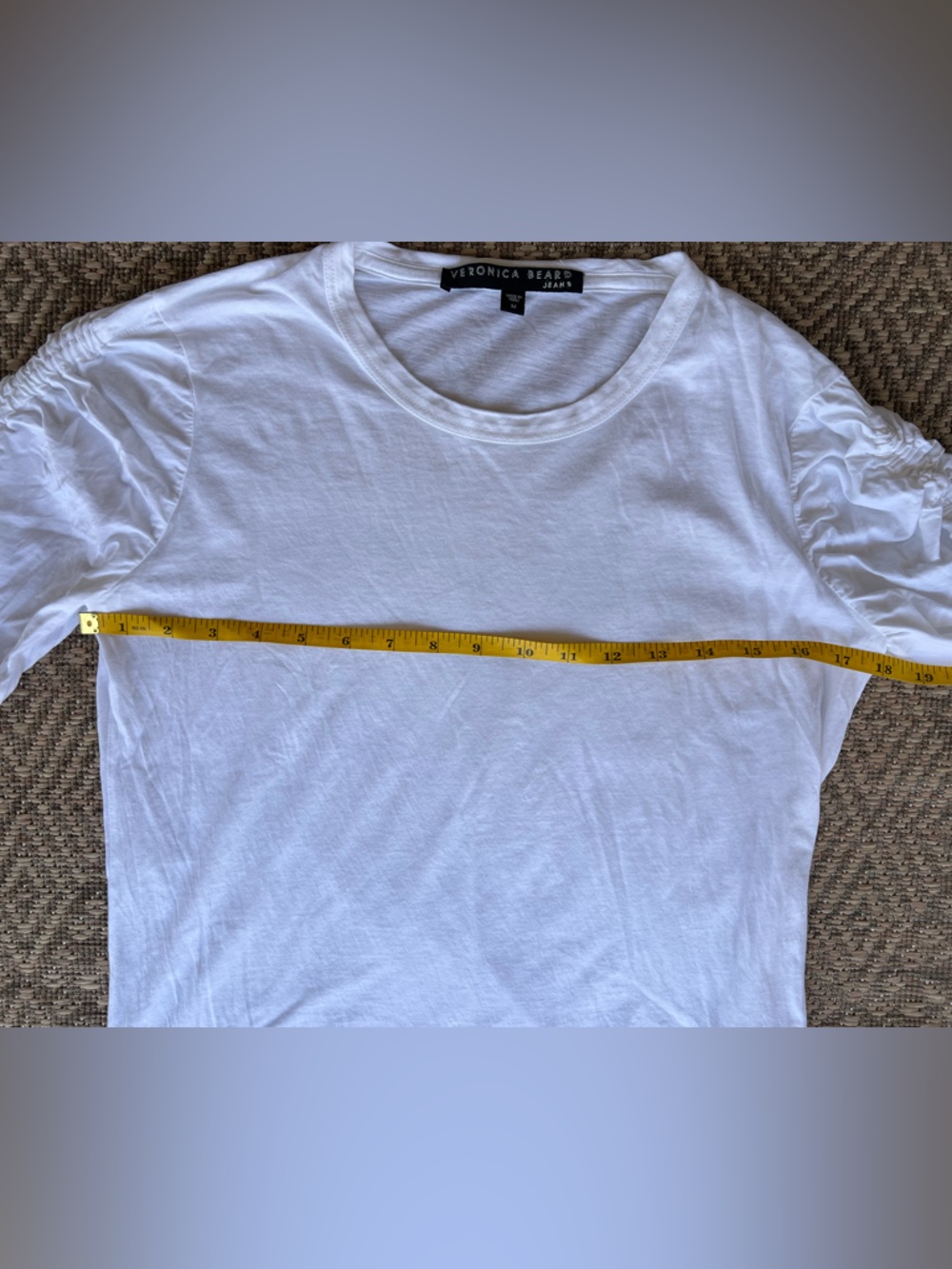 Veronica Beard Waldorf White Ruched Sleeve T-Shirt Womens Size M - Picture 3 of 6